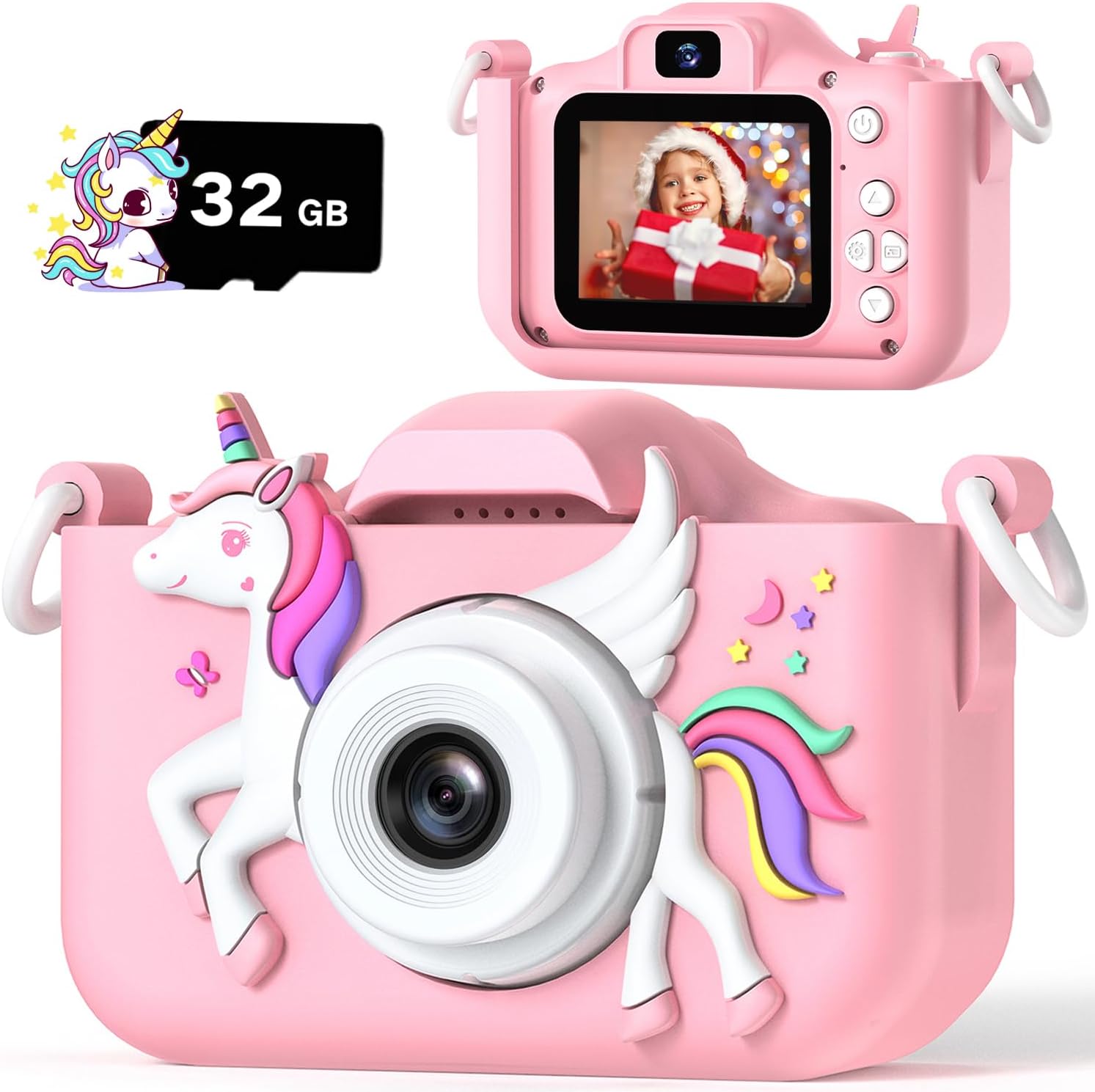 Unicorn Kids Camera for Girls, Christmas Birthday Gifts for Girls Boys, 1080P HD Selfie Digital Video Camera